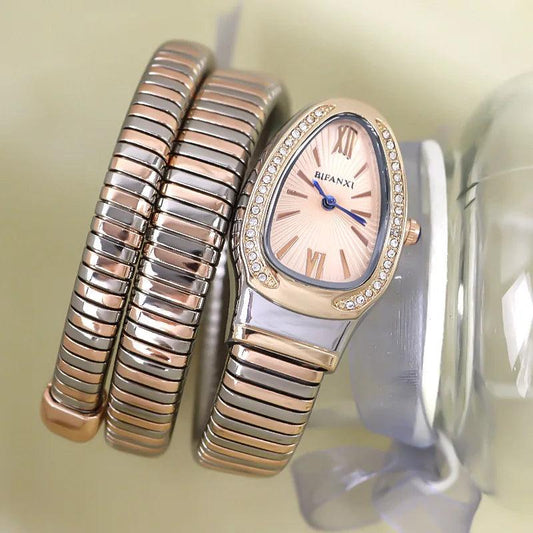 Luxury Fashion Unique Snake Shape Women's Watches - Zircon Diamonds Bling Gold Luxury Quartz Ladies Watches